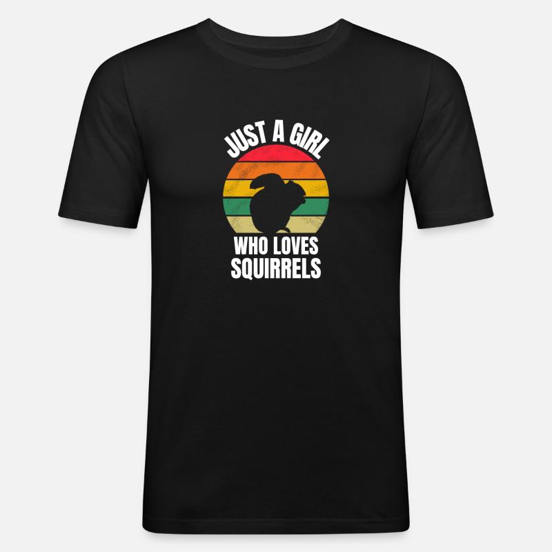 Waldbewohner Waldtier Mädchen Retro Eichhörnchen - Männer Slim Fit T-Shirt - Schwarz