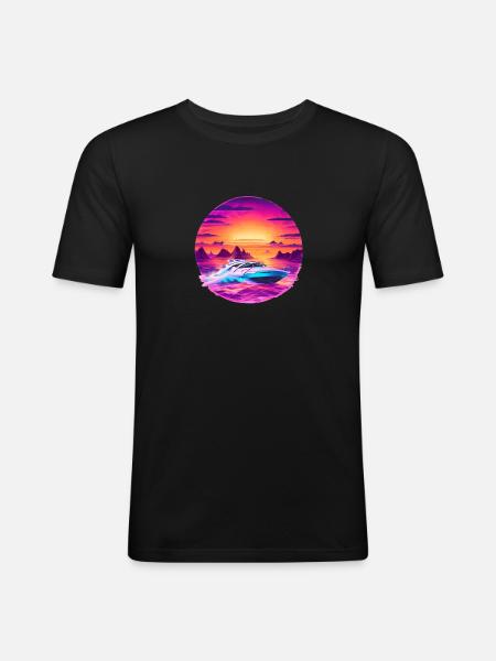 Speedboot im Sonnenuntergang - Männer Slim Fit T-Shirt - Schwarz