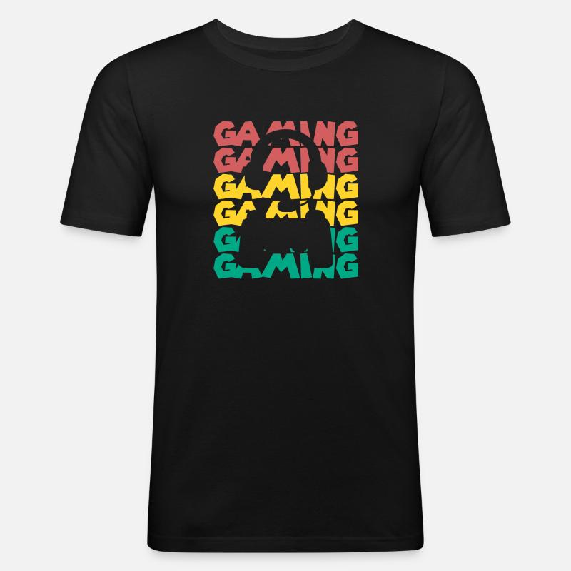 Gaming - Headset and Controller - Männer Slim Fit T-Shirt - Schwarz