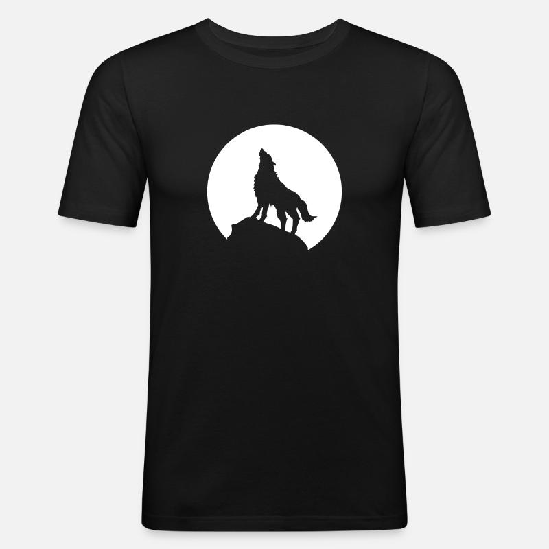 Wolf - Männer Slim Fit T-Shirt - Schwarz