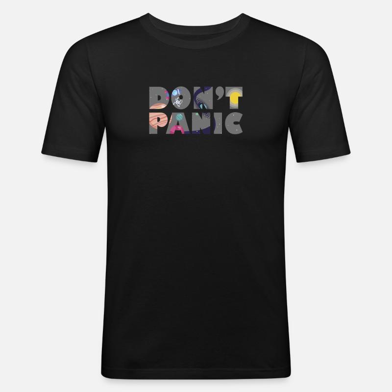 Galaxy Planets Don't Panic Gift - Männer Slim Fit T-Shirt - Schwarz