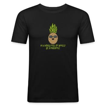 Ananas cool avec des lunettes de soleil cadeau disant des fruits - T-shirt près du corps Homme - noir - Devant - Nik (191cm)