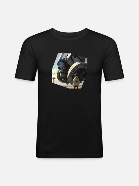 Manga Riesiger Roboter - Männer Slim Fit T-Shirt - Schwarz