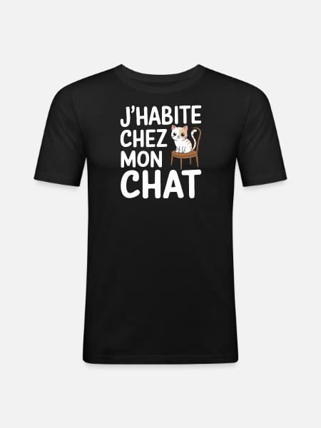 J'habite chez mon chat - T-shirt près du corps Homme - noir