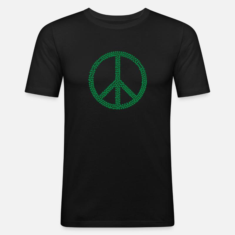 Peace Zeichen Hanfblätter Geschenk Geschenkidee - Männer Slim Fit T-Shirt - Schwarz