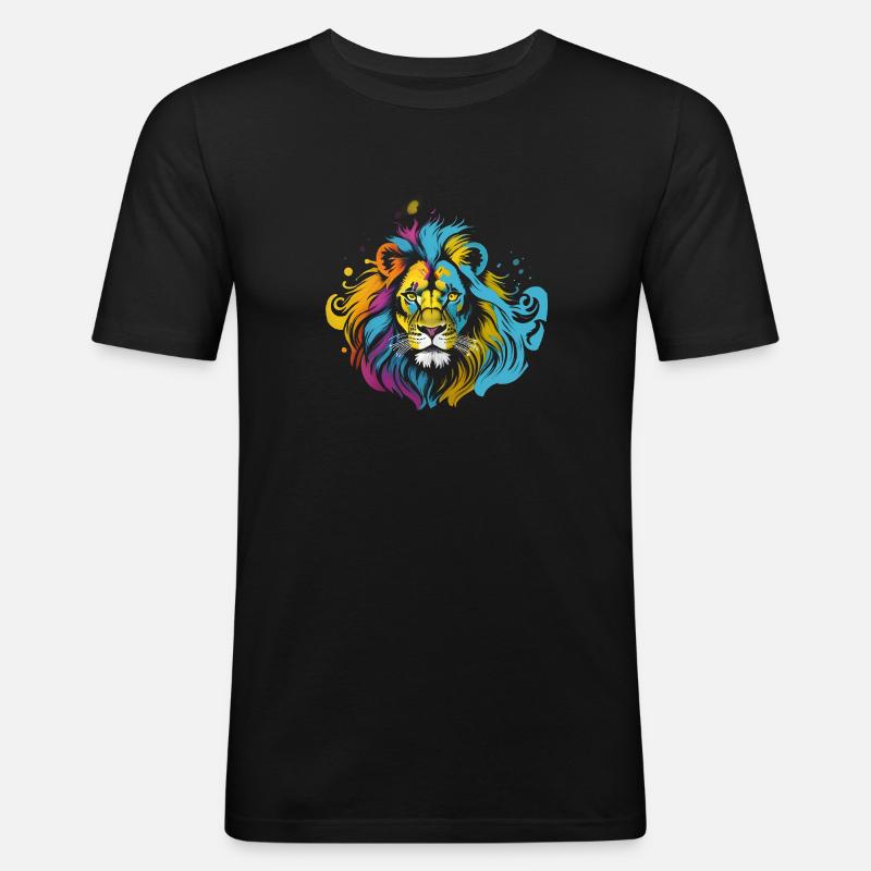 Popart Löwe - Männer Slim Fit T-Shirt - Schwarz