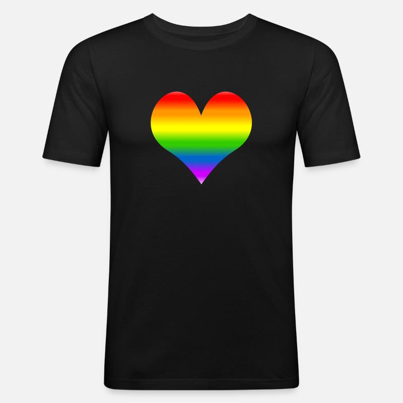 Regenbogenherz - Männer Slim Fit T-Shirt - Schwarz
