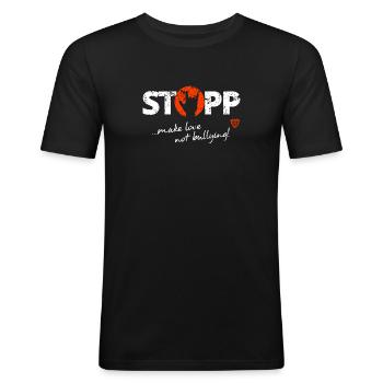 Stopp - weiß - Männer Slim Fit T-Shirt - Schwarz - Vorne - Nik (191cm)