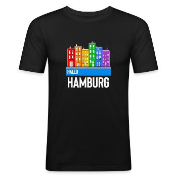 Hamburg - Männer Slim Fit T-Shirt - Schwarz - Vorne - Nik (191cm)