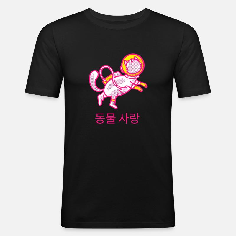 Space Cat - Männer Slim Fit T-Shirt - Schwarz