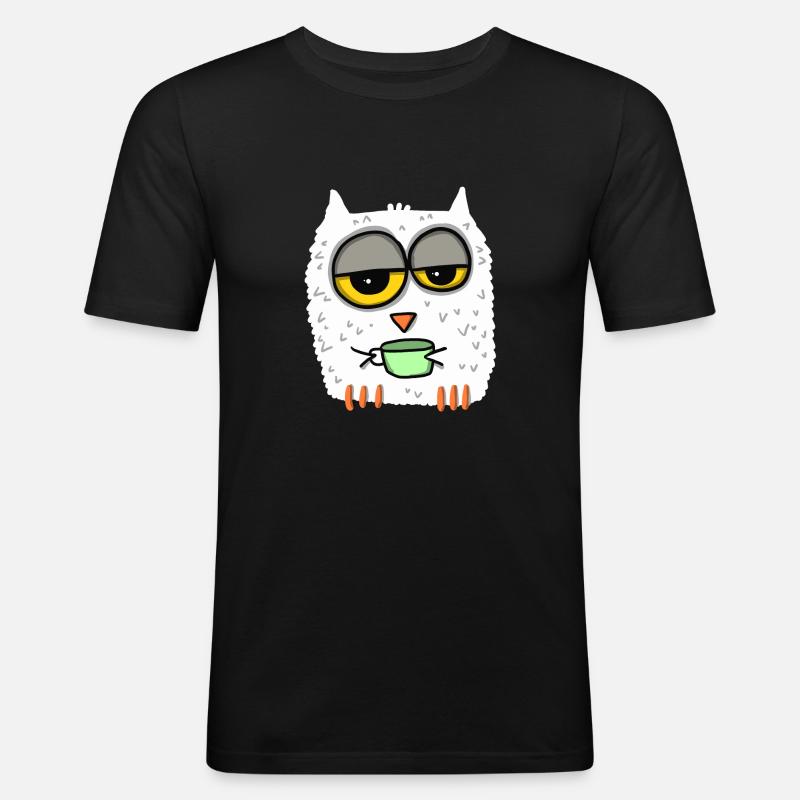 müde Eule - Männer Slim Fit T-Shirt - Schwarz