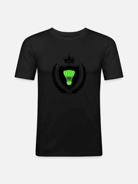 wappen badminton - Männer Slim Fit T-Shirt - Schwarz