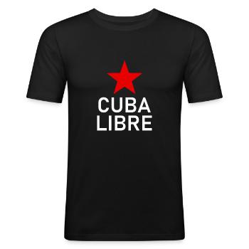 Cuba Libre - Kuba - Fidel - Castro Ché - Havanna - Männer Slim Fit T-Shirt - Schwarz - Vorne - Nik (191cm)