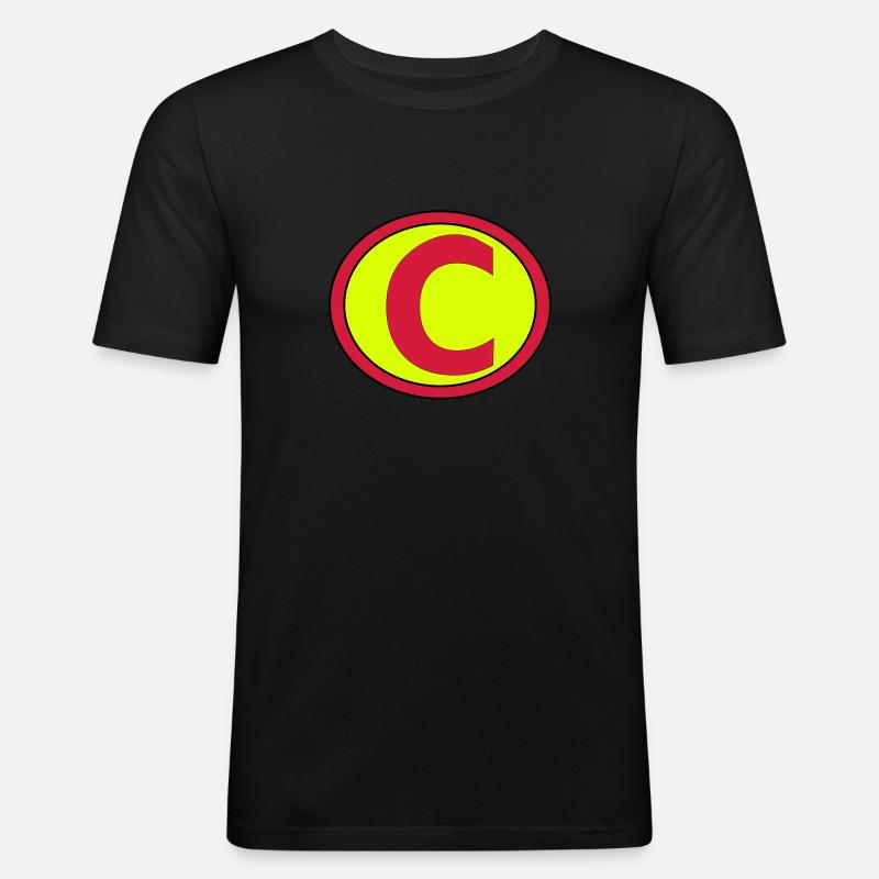 Super, Superheld, Superheldin, Hero, C - Männer Slim Fit T-Shirt - Schwarz