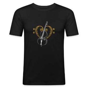 Kontrabass und Basschlüssel - Männer Slim Fit T-Shirt - Schwarz - Vorne - Nik (191cm)