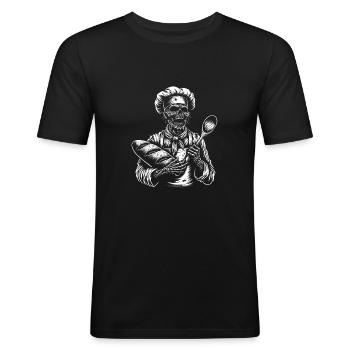 Zombie als Bäcker - gruseliger Horror Bäcker - Männer Slim Fit T-Shirt - Schwarz - Vorne - Nik (191cm)
