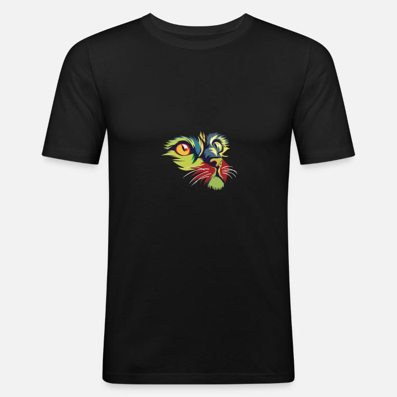 Regenbogen Katze - Premium Design - Männer Slim Fit T-Shirt - Schwarz