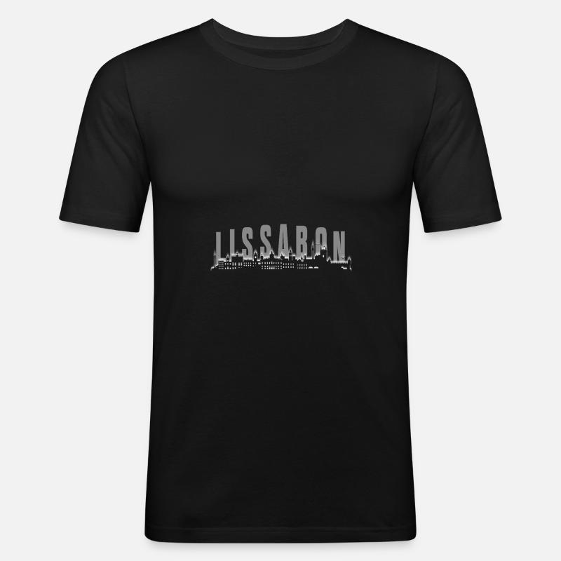 Lissabon Skyline - Männer Slim Fit T-Shirt - Schwarz