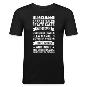 Gebrauchtwaren Second Hand Flohmarkt - Männer Slim Fit T-Shirt - Schwarz - Vorne - Nik (191cm)