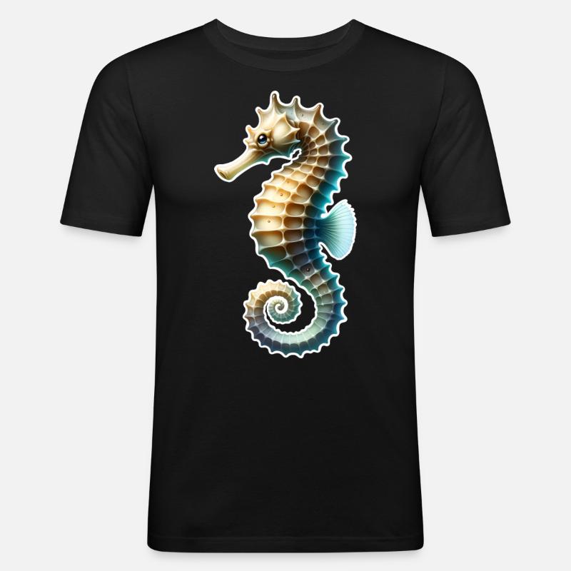 Seepferd - Männer Slim Fit T-Shirt - Schwarz