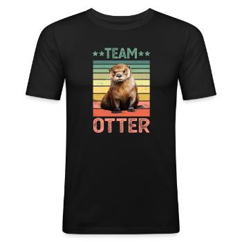 Otter - Männer Slim Fit T-Shirt - Schwarz - Vorne - Nik (191cm)