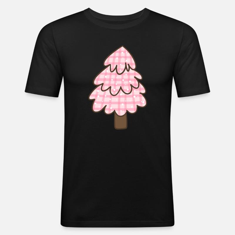 Rosa Weihnachtsbaum – Süßes Karo Weihnachten  - Männer Slim Fit T-Shirt - Schwarz