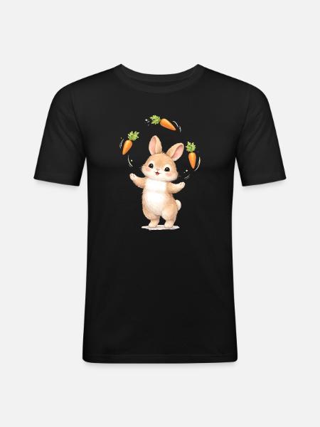 Cute bunny juggles carrots - Men's Slim Fit T-Shirt - black