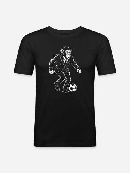 Eleganter Affe spielt Fußball - Männer Slim Fit T-Shirt - Schwarz