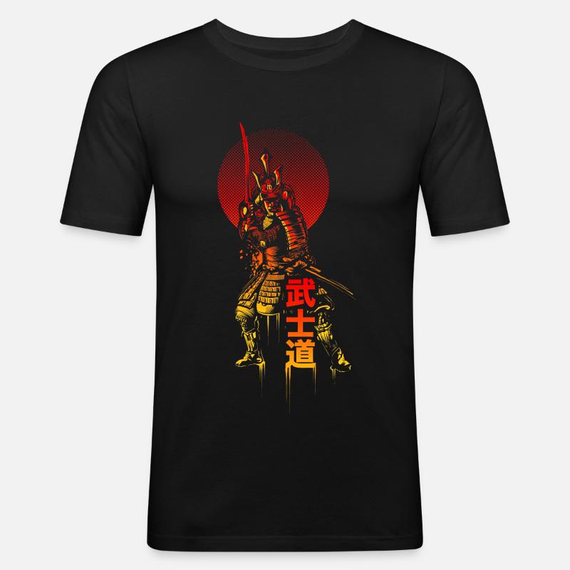 Samurai - Männer Slim Fit T-Shirt - Schwarz