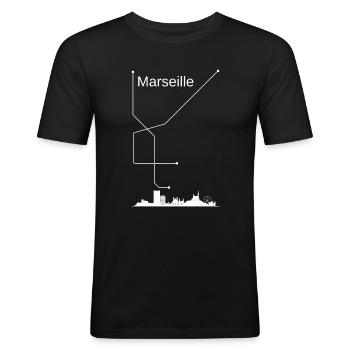Marseille city - T-shirt près du corps Homme - noir - Devant - Nik (191cm)