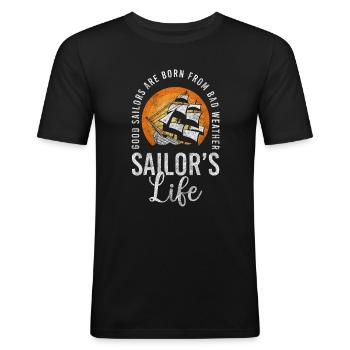 Voilier Sea Maritime - T-shirt près du corps Homme - noir - Devant - Nik (191cm)