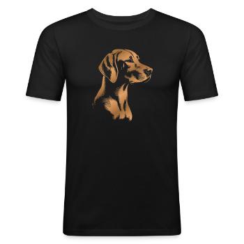 Magyar Vizsla dessin tête bronze - T-shirt près du corps Homme - noir - Devant - Nik (191cm)