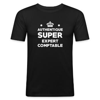 Expert Comptable / Comptabilité / Comptable / - T-shirt près du corps Homme - noir - Devant - Nik (191cm)