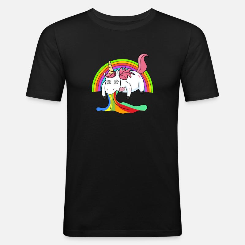 Kotzendes Einhorn Regenbogen - Männer Slim Fit T-Shirt - Schwarz