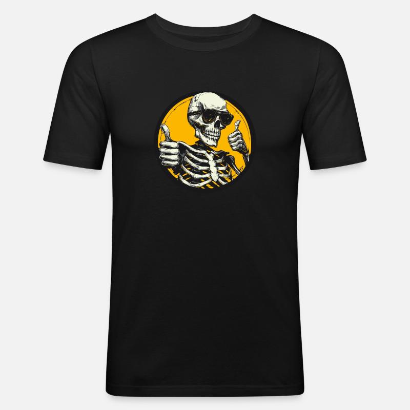Skelett mit Daumen hoch - Männer Slim Fit T-Shirt - Schwarz