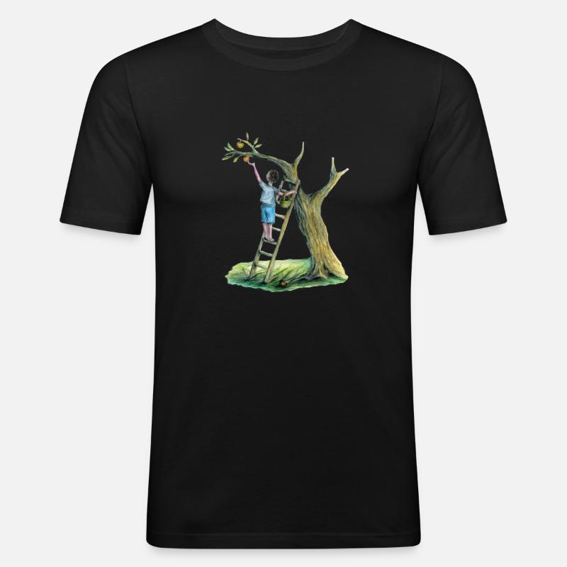 Apfelbaum - Männer Slim Fit T-Shirt - Schwarz
