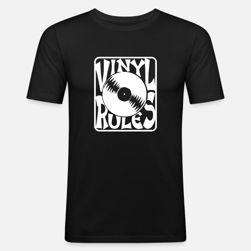 Vinyl Rules - Männer Slim Fit T-Shirt - Schwarz