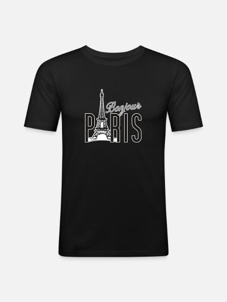 Bonjour Paris - Männer Slim Fit T-Shirt - Schwarz