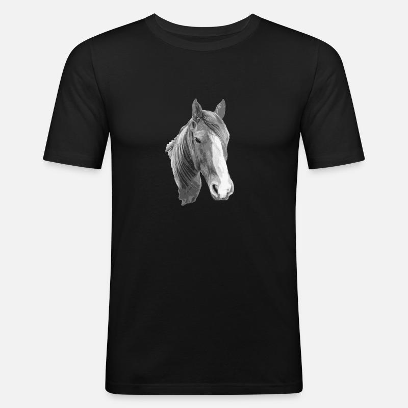 Pferd - Männer Slim Fit T-Shirt - Schwarz