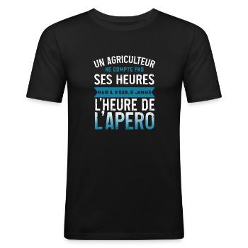 Un agriculteur ne compte pas ses heure humour - T-shirt près du corps Homme - noir - Devant - Nik (191cm)
