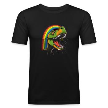 Rainbow Tyrannosaurus - Men's Slim Fit T-Shirt - black - Front - Nik (191cm)