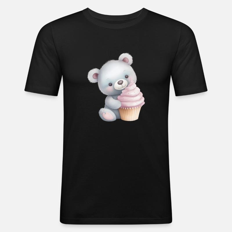 Teddy Bär Cupcake - Männer Slim Fit T-Shirt - Schwarz