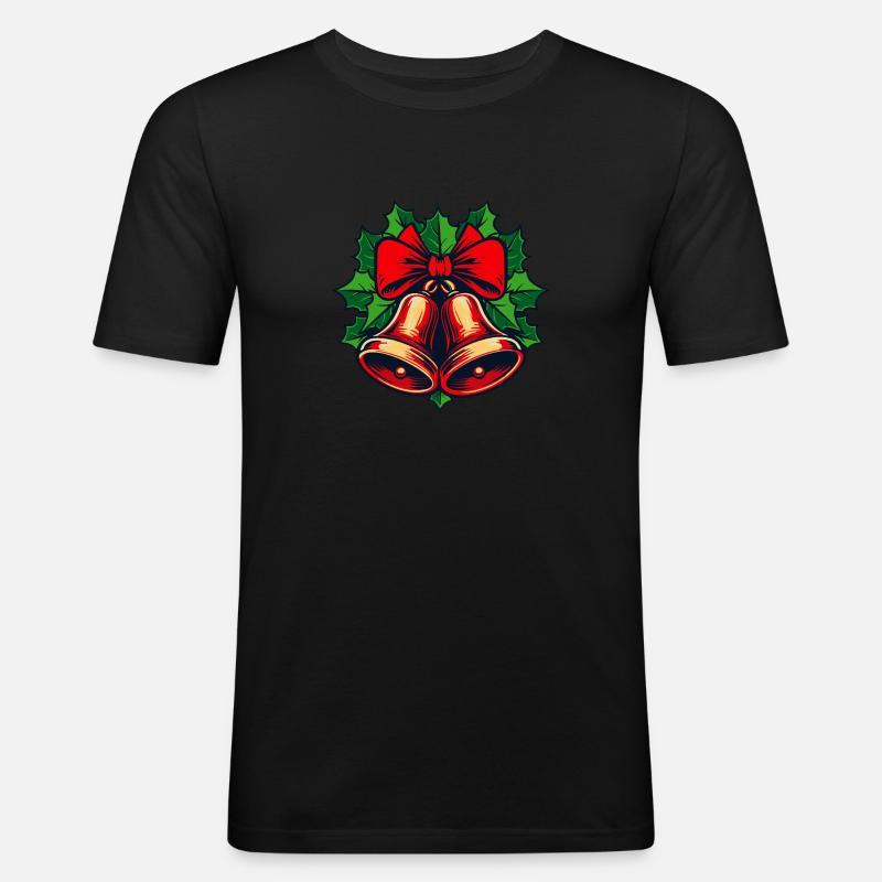 Weihnachtsglocken mit Stechpalme - Männer Slim Fit T-Shirt - Schwarz