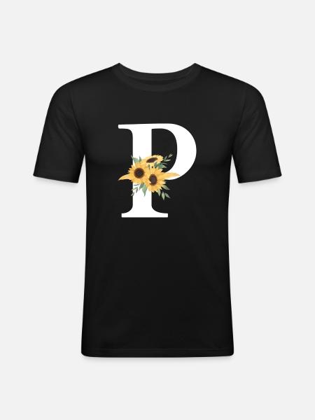 Letter p floral sunflower - Men's Slim Fit T-Shirt - black
