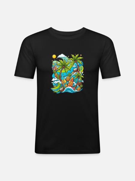 Tropical holiday pattern - Men's Slim Fit T-Shirt - black