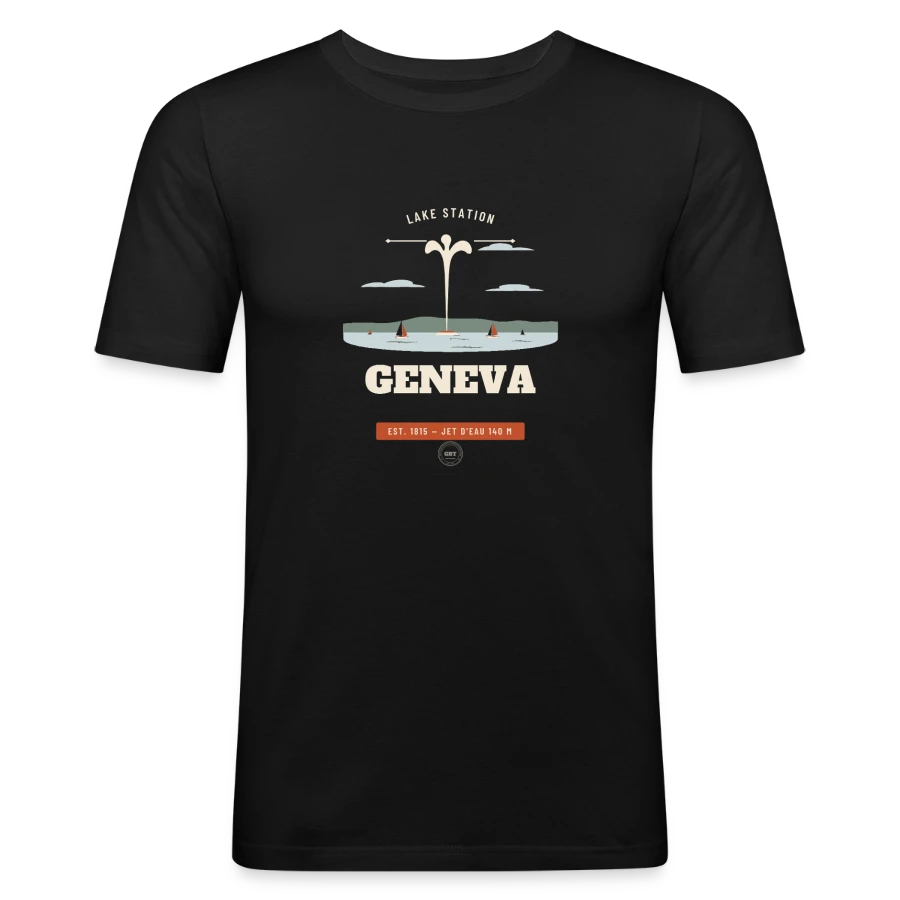 Geneva badge on a men's slim fit t-shirt, black