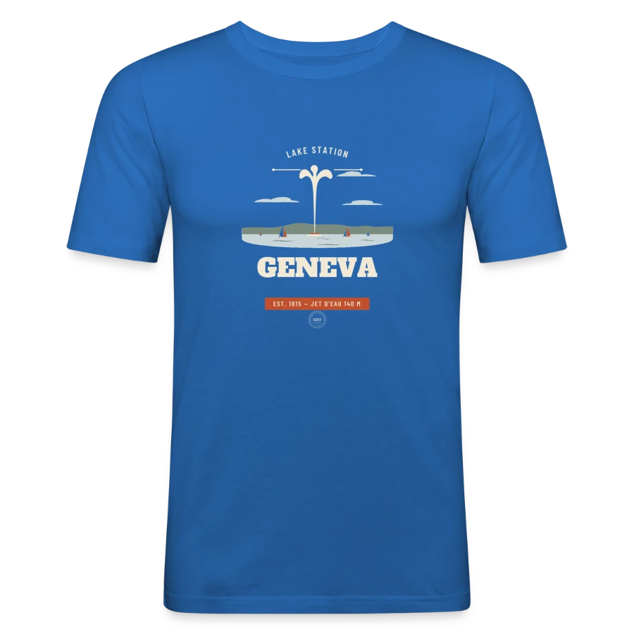 Geneva badge on a men's slim fit t-shirt, royal blue