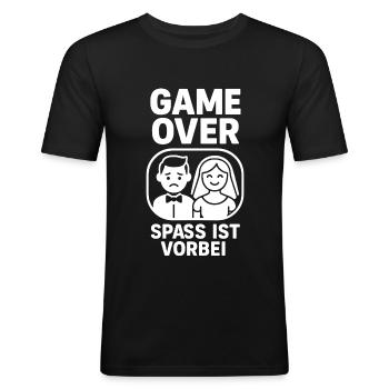 Game Over - Junggesellenabschied Motiv - Männer Slim Fit T-Shirt - Schwarz - Vorne - Nik (191cm)