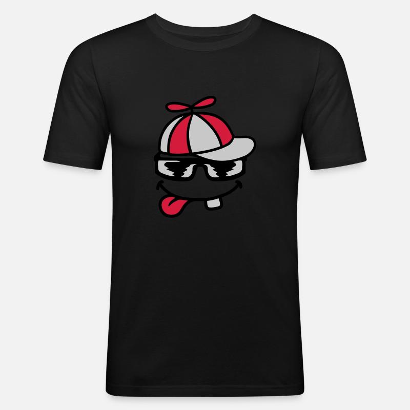 Comic Face Propeller Cap Éolienne - T-shirt près du corps Homme - noir