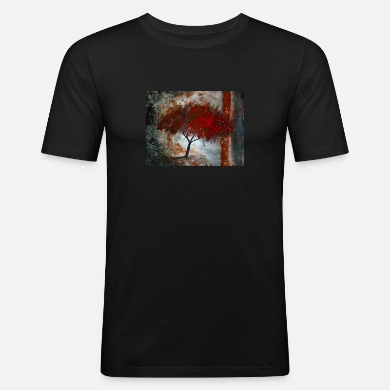 Red tree - Männer Slim Fit T-Shirt - Schwarz